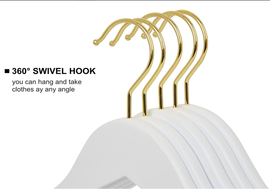 30 Pack Smooth White Solid Wood Suit Jacket Dress Shirt Coat Hangers with Gold Hook