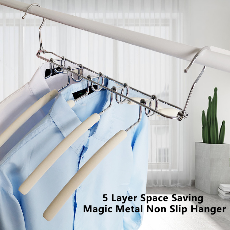 Modern  Multi-Function Detachable Stainless Steel Non-Slip Foam Padded 5 Layers Space Saving Hangers For  Suits Pants Shirts Jea