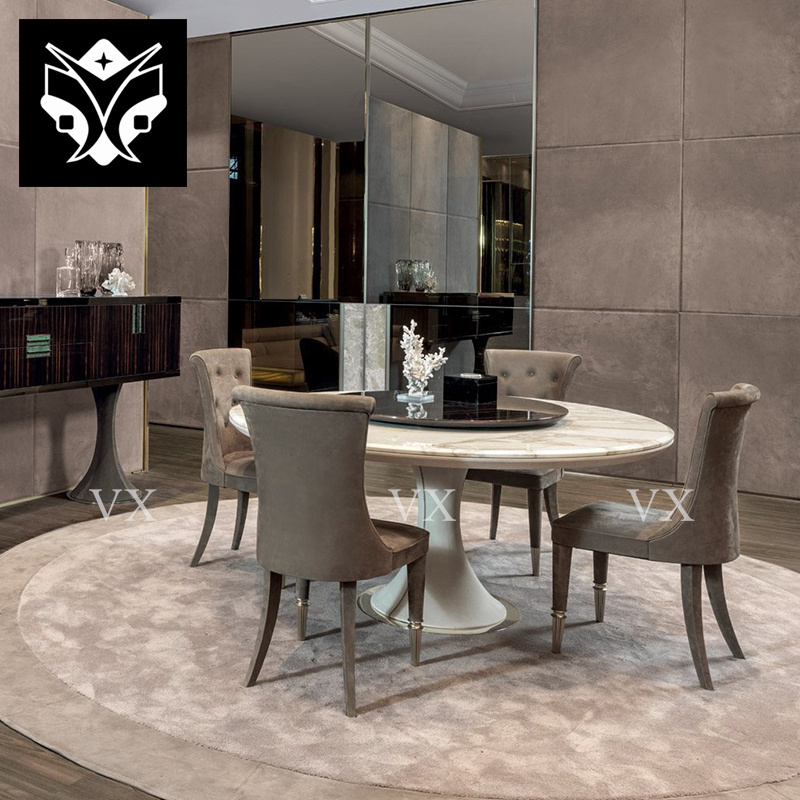 Italian Luxury Marble Table With Lazy Susan Modern Round Rotating Dining Table