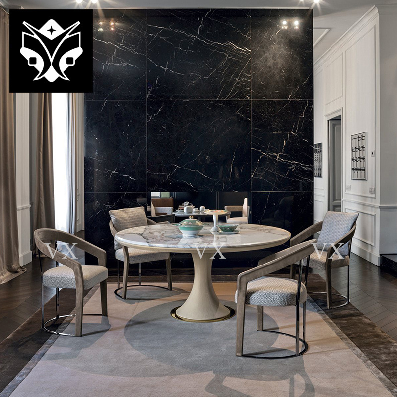 Italian Luxury Marble Table With Lazy Susan Modern Round Rotating Dining Table