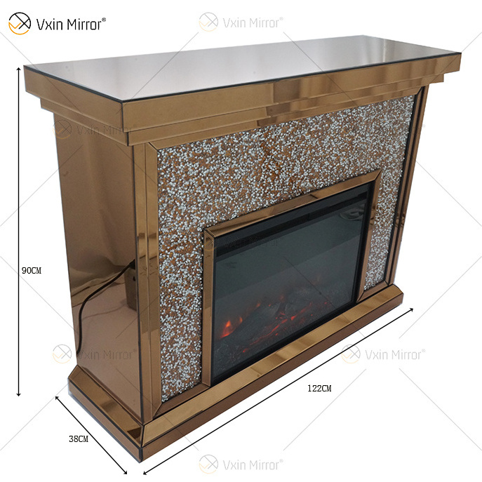 Multi-color WXWF-020  Luxury  silver crushed diamond crystal white Glass living room mirror fireplace Indoor