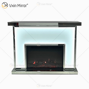 New Design WXF-1048 LED Silver Frosted Glass Living Room Mirror with Insert for Indoor Fireplace Living Room Cabinets Collection