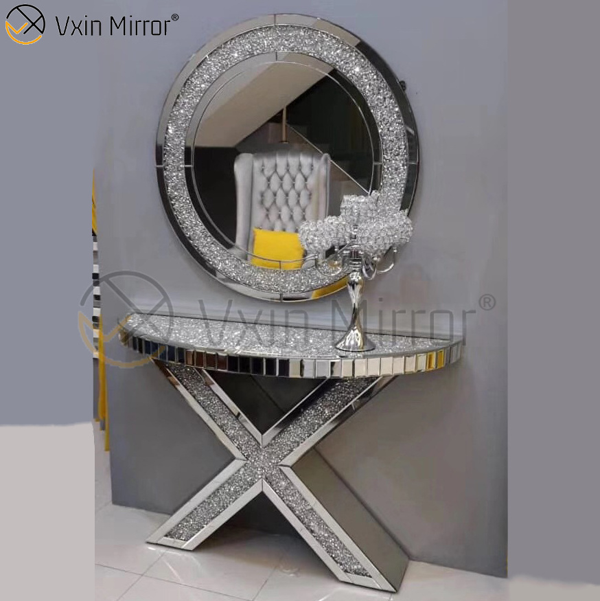 Wholesale Home Furniture Console Table With Mirror Modern Crushed Crystal Diamond Console Tables