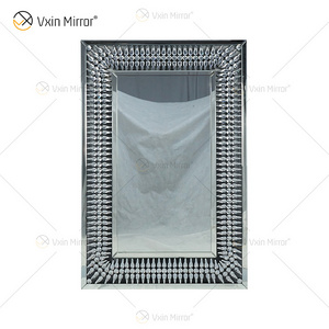 Hot sale Special Glass Style Rectangle Crystal Teardrop Diamond Silver decorative Wall Mirror