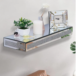 Mirrored Floating Glamorous Decorative Wall Shelf for Bedroom Living Room Kitchen Decor Wall Mounted Shelf Long Hanging Shelf