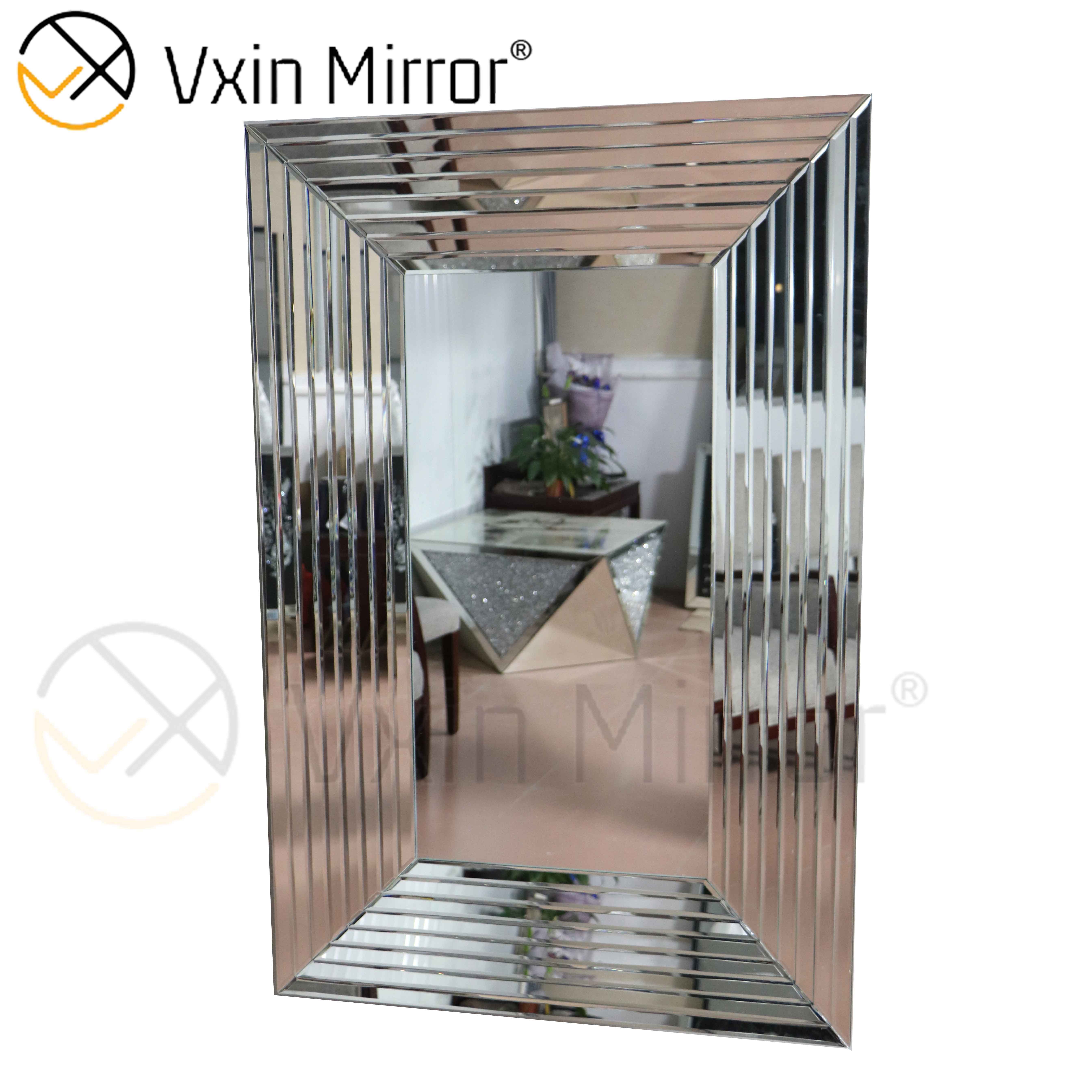 Modern Silver Wall Large Luxury Long Mirror Wooden Geometric Art Design 3D Stereoscopic Home Entryway Decorative Wall Mirror