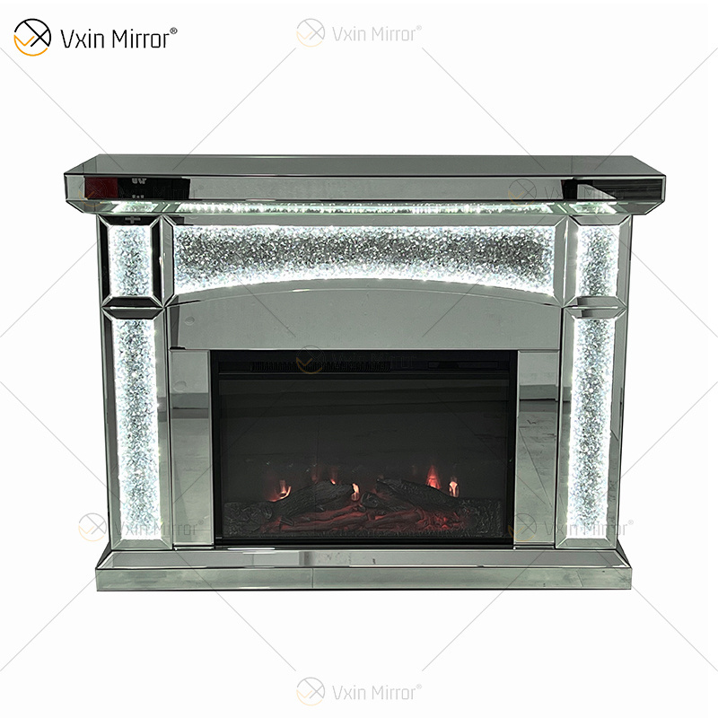 WXF-1029 New Design LED Silver Crystal Glass Living Room Fireplace Mirror with Insert Home Furniture for Indoor Use