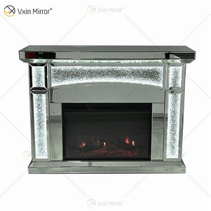 WXF-1029 New Design LED Silver Crystal Glass Living Room Fireplace Mirror with Insert Home Furniture for Indoor Use