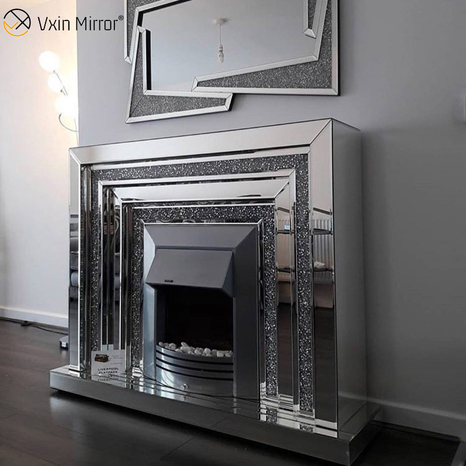 Home Decor WXWF-1095 Luxury Indoor Electric Crushed Diamond Crystal Mirror Fireplace With Heater In Living Room Furniture