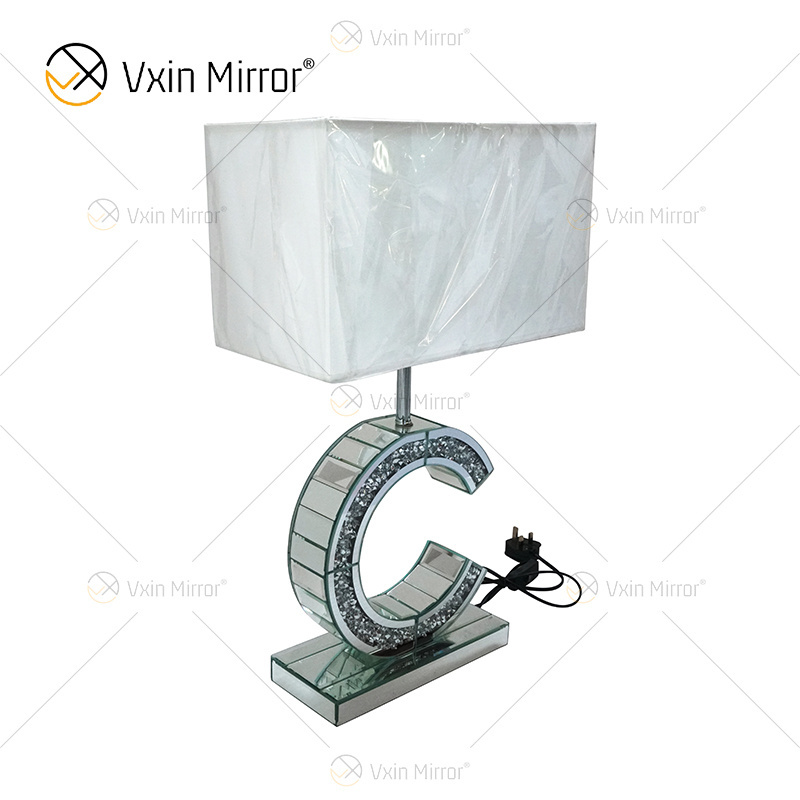 Modern Style WXTL-02 Silver Crushed Crystal Mirrored C-Shaped Table Lamp Home Decor for Bedroom