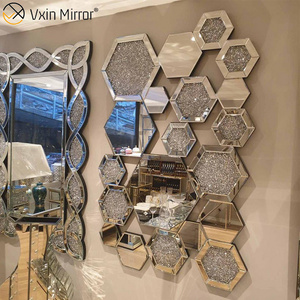 Luxury 3D Shaped Geometric Living Room Large Mirror Wall Mounted Decorative Desthetic Art diamond  Mirror Glass Wall Mirror