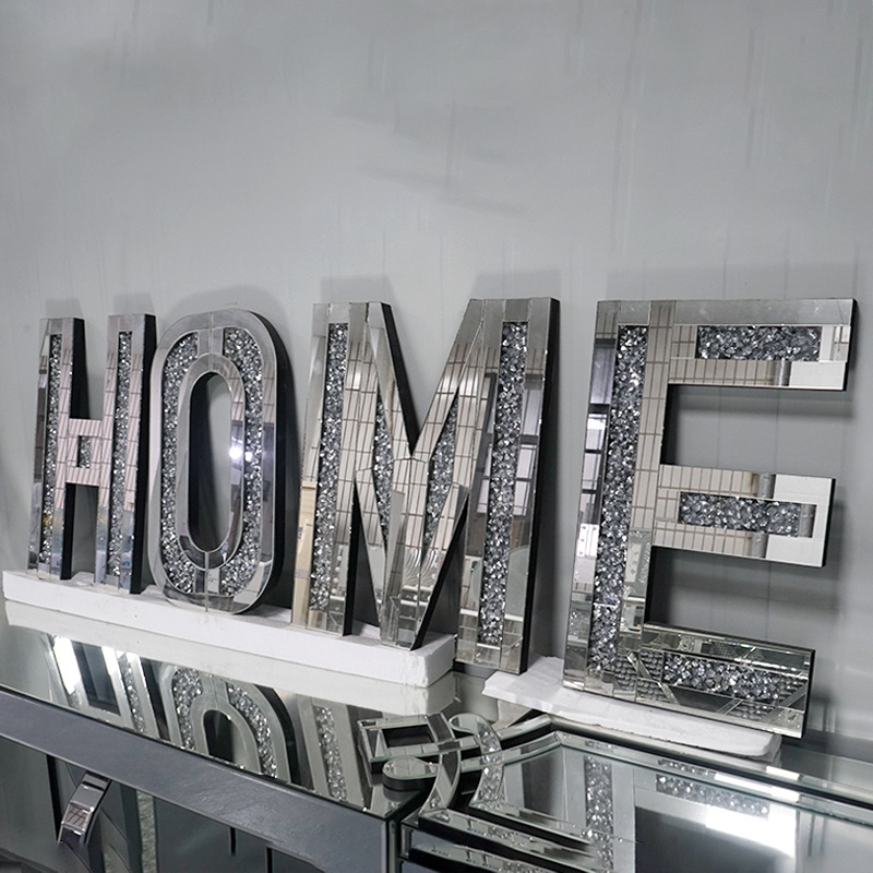 Love and home sweet and lovely decorative mirror wall decorations large diamond decorative wall mirror 3d shiny silver mirror