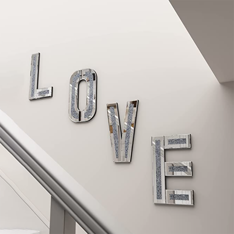 Mirrored Letter of Love Home for Wall Decor Crushed Diamond Modern Decorative Wall Art for Home Living Room Bedroom Wedding