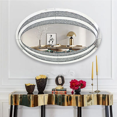 Round Crystal Diamond Wall Mirror Crush Diamond Decor Glass Mirror Decorative Mirror for bedroom Living Room Hallway Bathroom