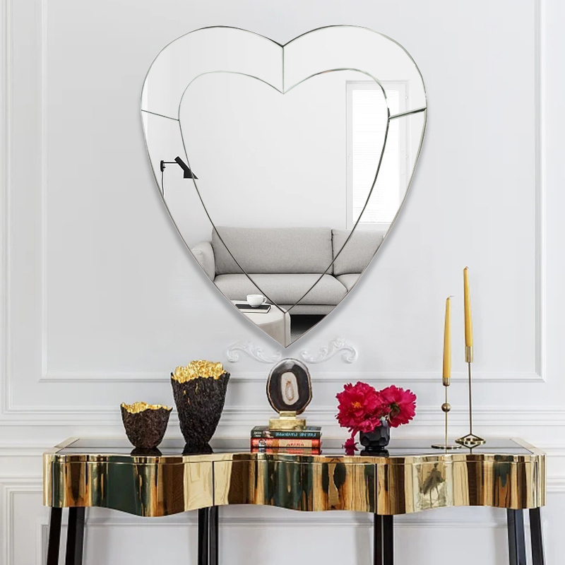 2023 3D Heart-Shaped Wall Hanging Mirrors Frameless Modern Beveled Edge Design for Bathroom Bedroom Mirror Vanity Makeup Mirror