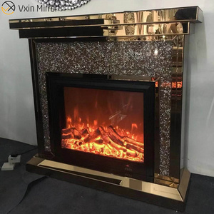 Multi-color WXWF-020  Luxury  silver crushed diamond crystal white Glass living room mirror fireplace Indoor