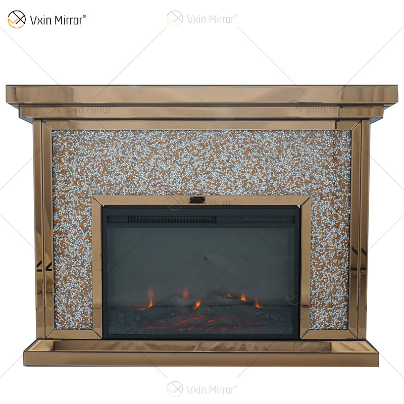 Multi-color WXWF-020  Luxury  silver crushed diamond crystal white Glass living room mirror fireplace Indoor