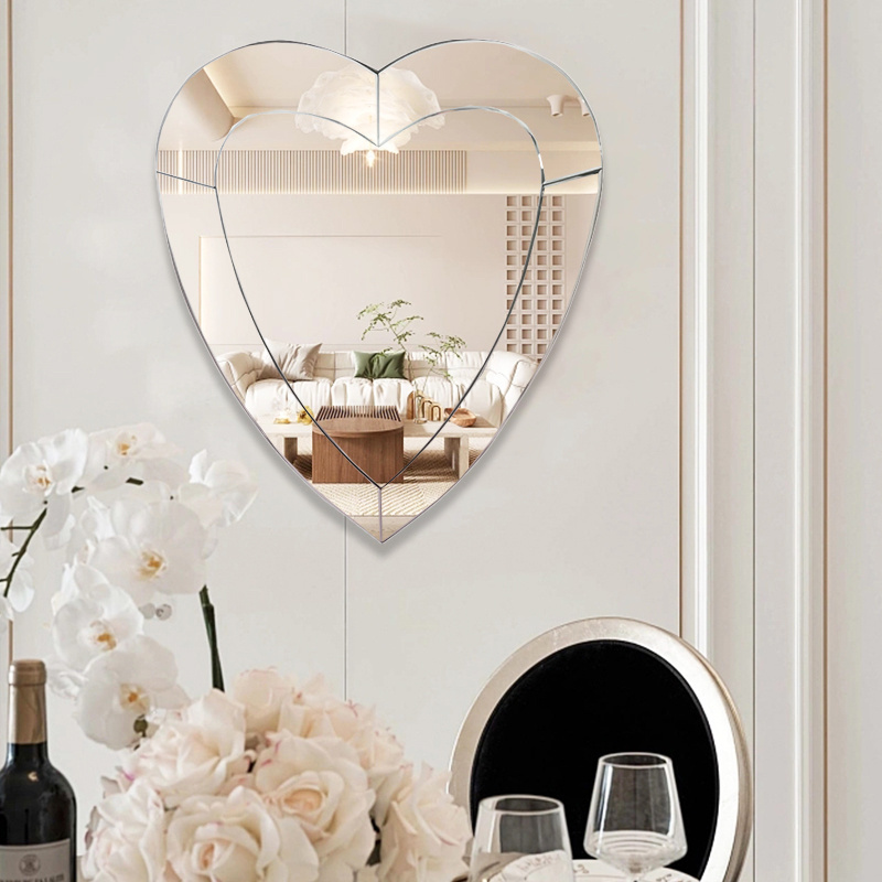 2023 3D Heart-Shaped Wall Hanging Mirrors Frameless Modern Beveled Edge Design for Bathroom Bedroom Mirror Vanity Makeup Mirror