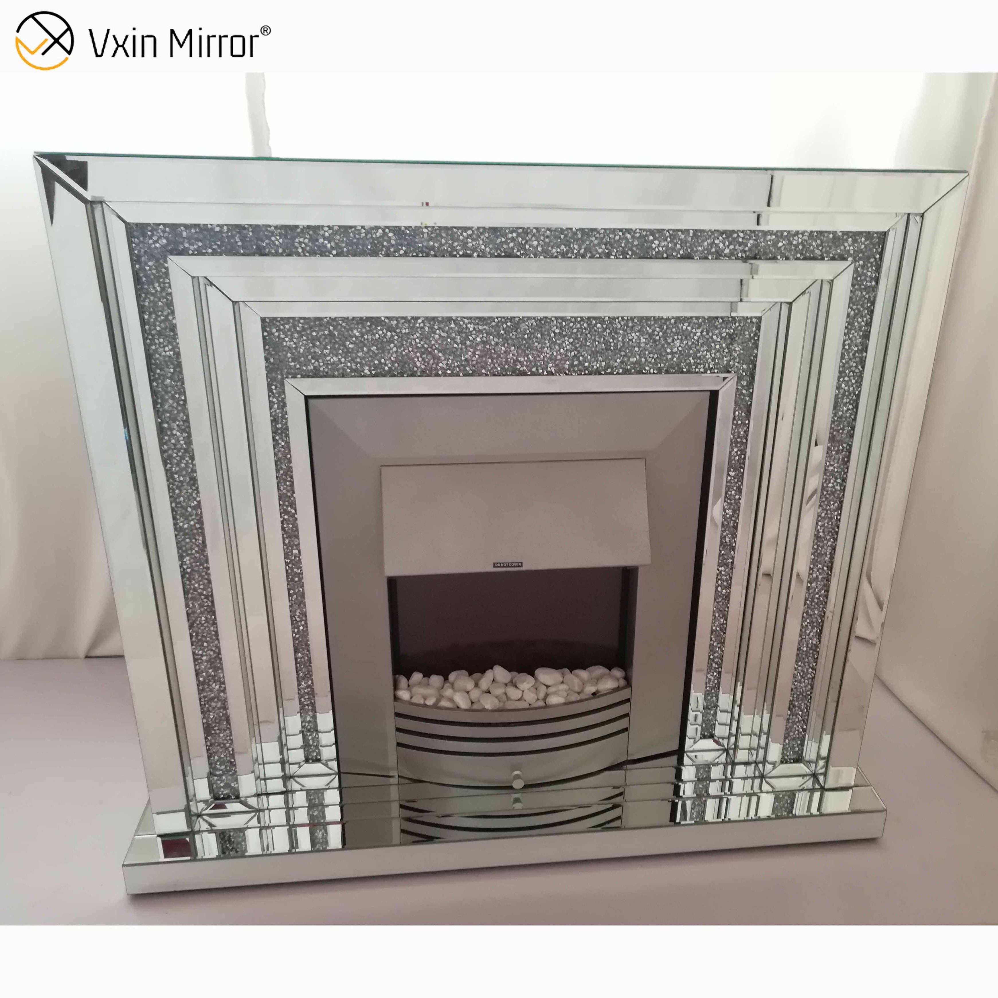 Home Decor WXWF-1095 Luxury Indoor Electric Crushed Diamond Crystal Mirror Fireplace With Heater In Living Room Furniture