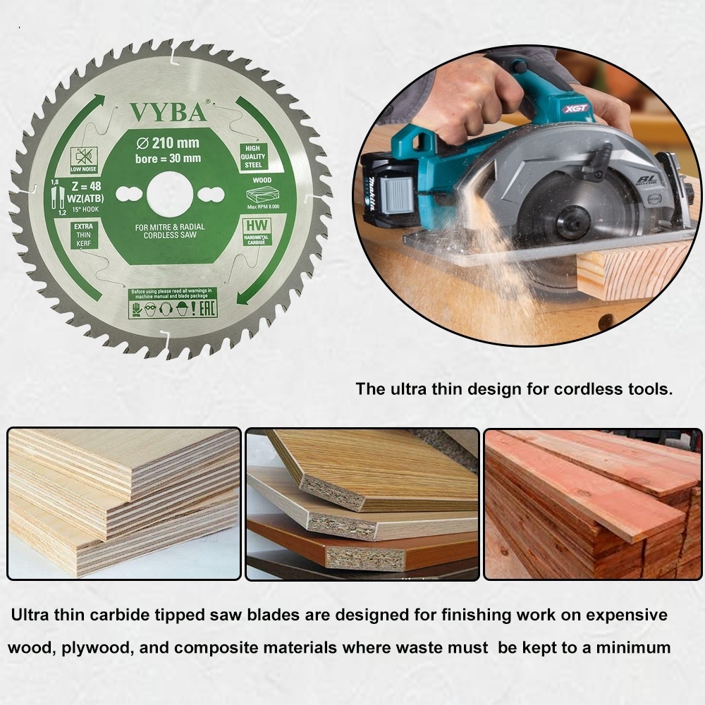 210x48T Tungsten Carbide TCT Saw Blade Extra Thin Wood Cutting Blade Circular Saw Blade