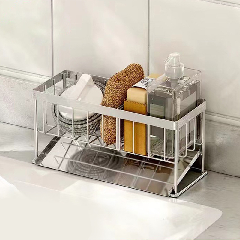 304 stainless steel hanging sink kitchen organizer storage holders soap dispenser metal scrub sponge drain basket sink caddy