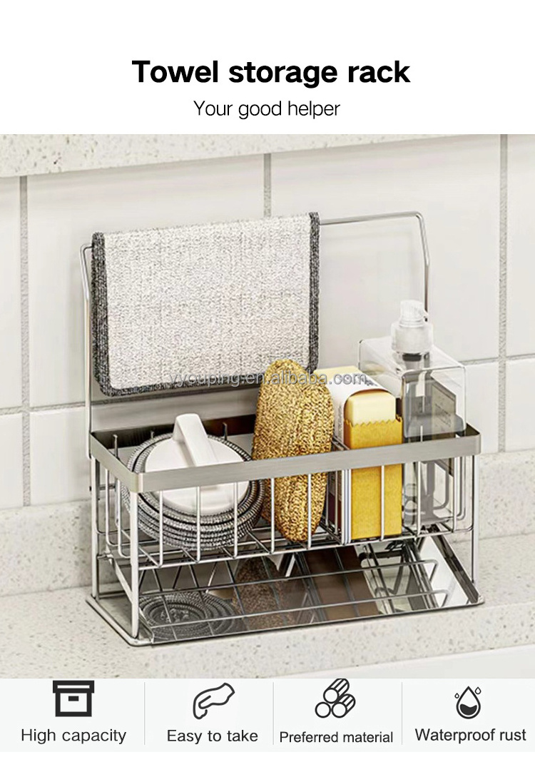 304 stainless steel hanging sink kitchen organizer storage holders soap dispenser metal scrub sponge drain basket sink caddy