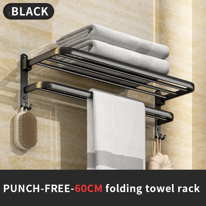 wall mounted double furniture stainless steel heated towel rack without drill stand adhesive bathroom storage 60 cm self-stick