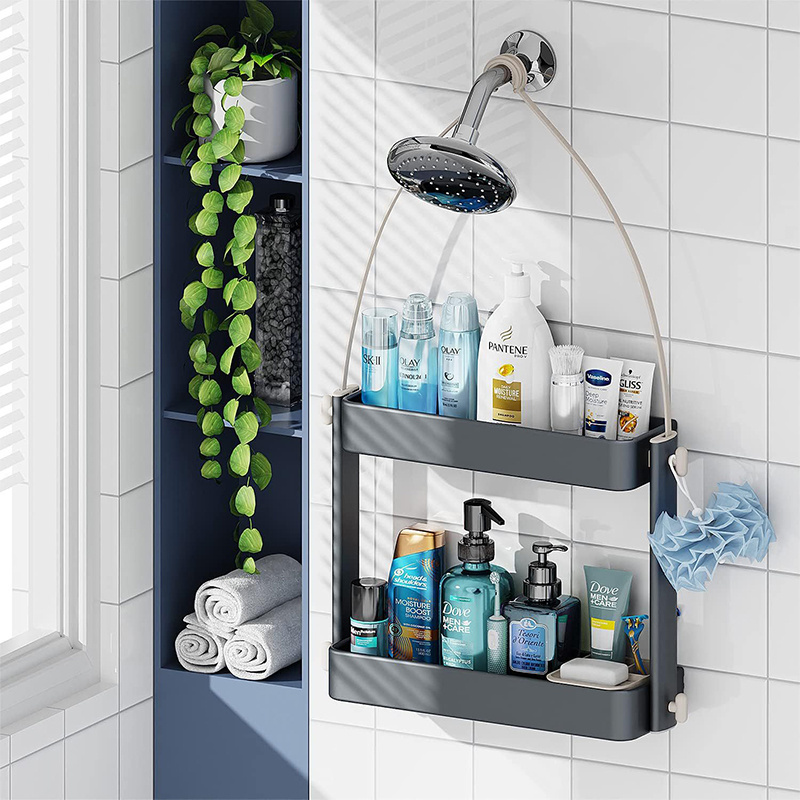 Adjustable height no drilling shelf Bathroom wall mounted storage rack toilet shower head Hanger caddy organization shelves