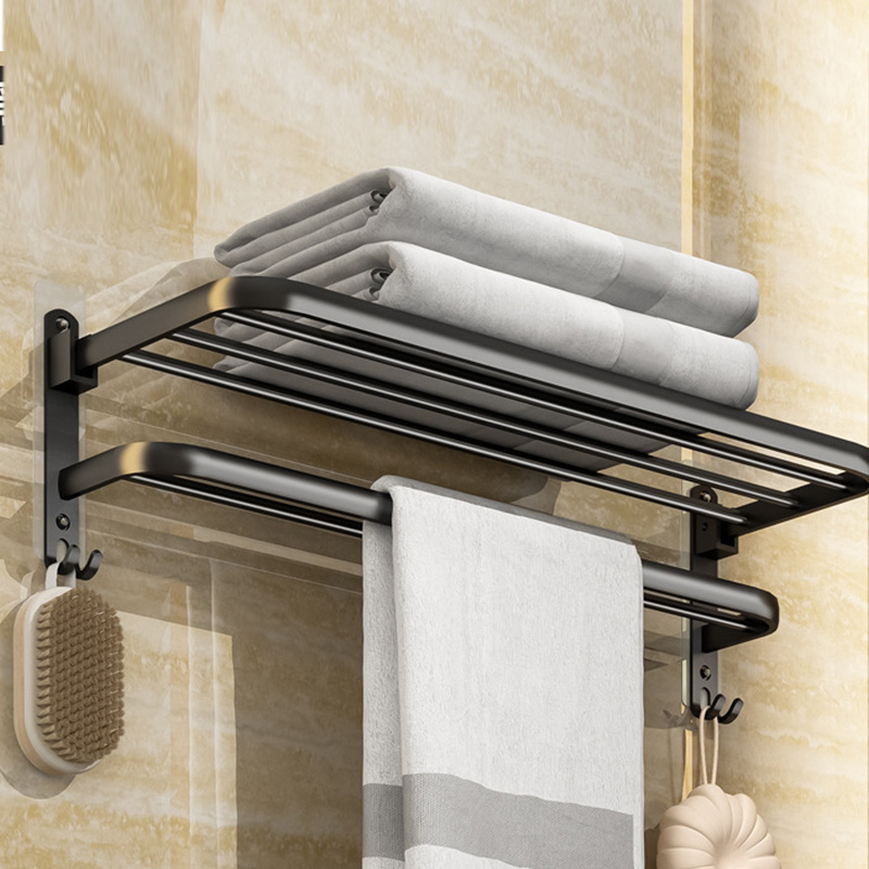 wall mounted double furniture stainless steel heated towel rack without drill stand adhesive bathroom storage 60 cm self-stick