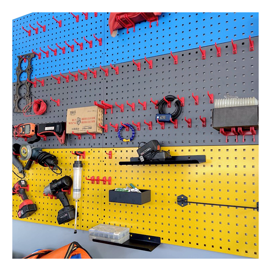 Large Heavy-Duty Black Metal Pegboard Panels Wall Organizer Square Hole Metal Sheet For Home/Garage Tool Storage with Hooks