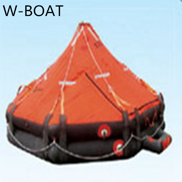 The factory produces NDV standard orange sea life rafts and automatic emergency rescue inflatable rafts