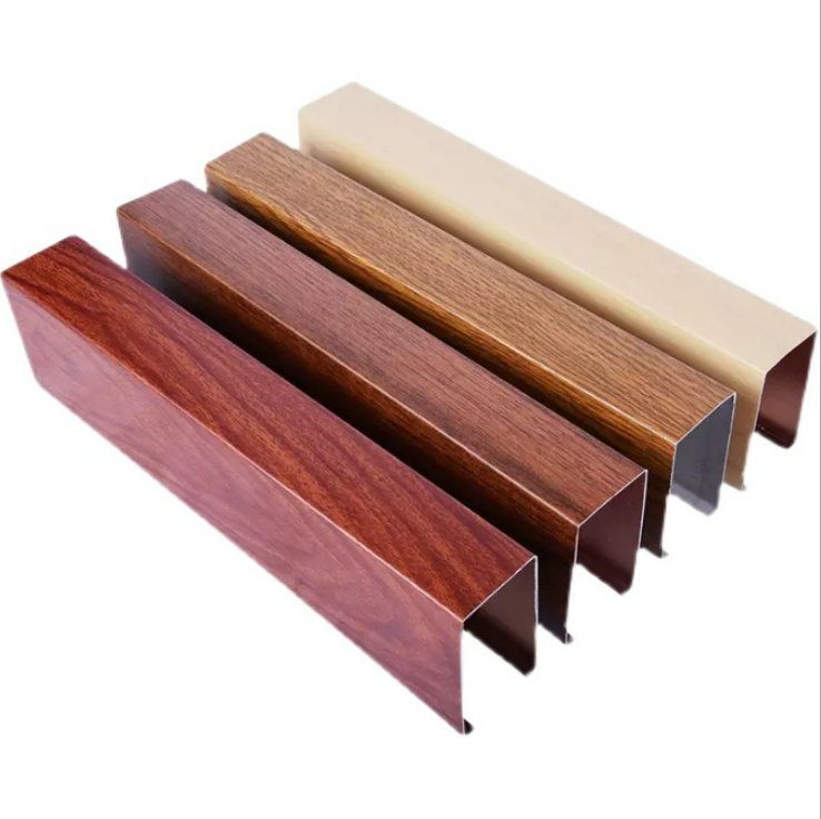 Aluminum square pass ceiling material wood grain ceiling aluminum square tube aluminum grille U-shaped groove ceiling