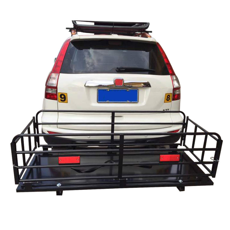 Universal foldable hitch mounted cargo carrier cargo basket luggage rack