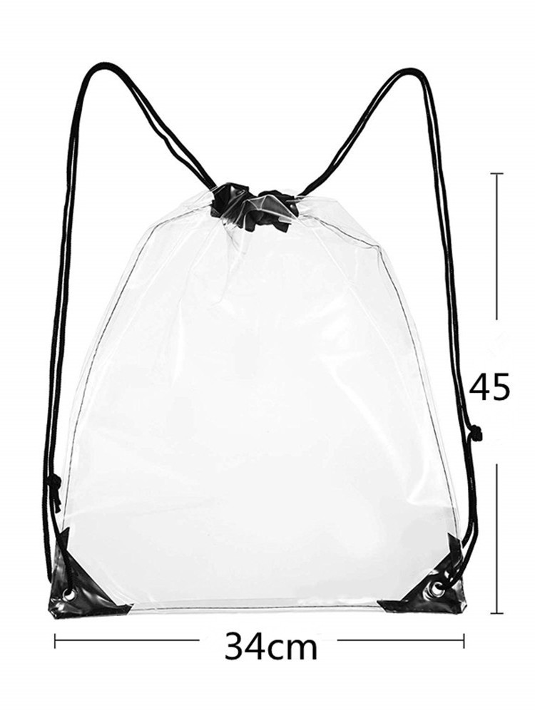 Custom Logo High Quantity  Reusable See Trough Waterproof Clear Transparent PVC Drawstring Storage Backpack Bag For Gym Travel