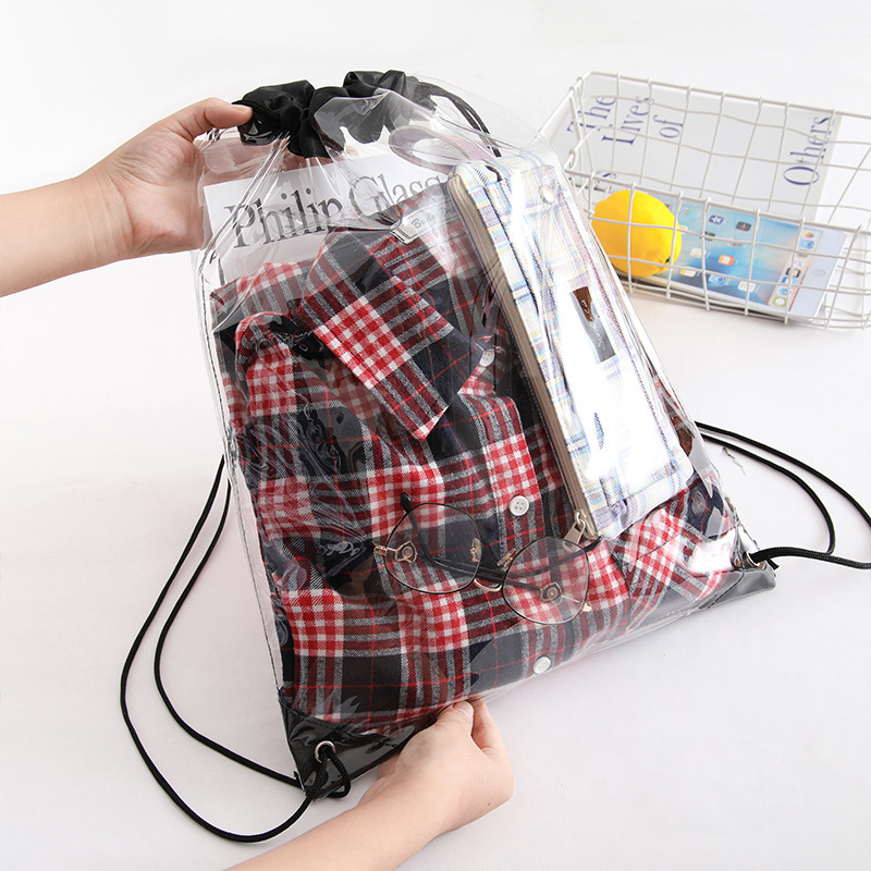 Custom Logo High Quantity  Reusable See Trough Waterproof Clear Transparent PVC Drawstring Storage Backpack Bag For Gym Travel