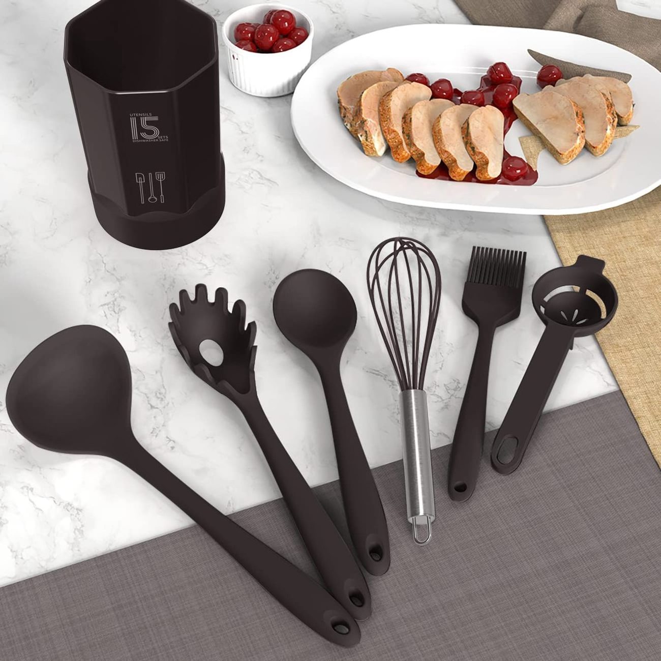 BPA FREE COFFEE color Turner Tongs Spatula Spoon Brush Whisk Kitchen Utensil Gadgets Tools and Dishwasher Safe