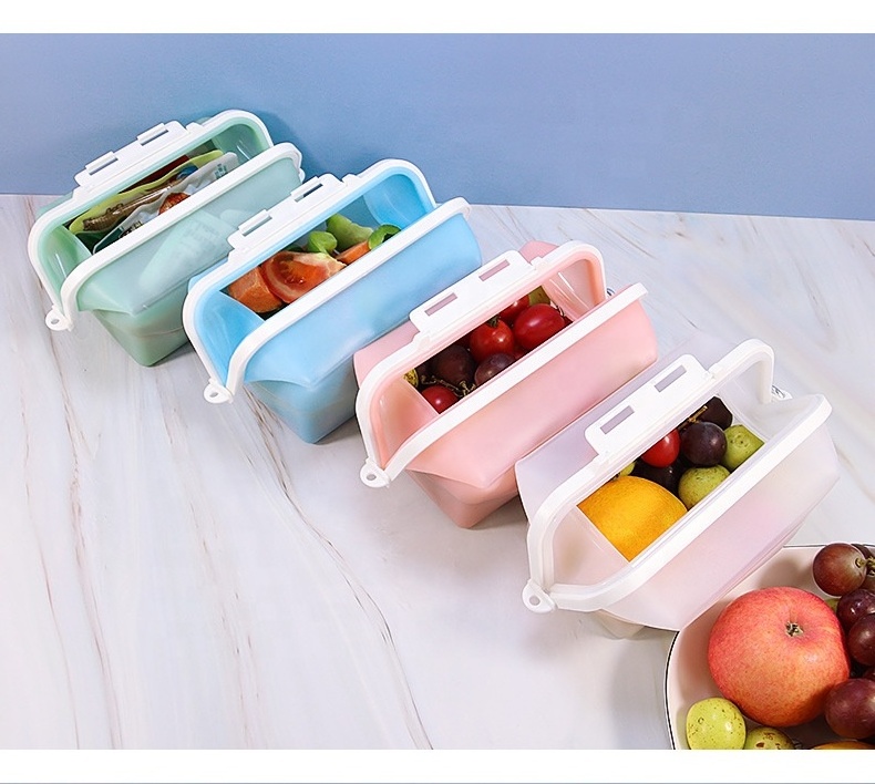 microwave safe reusable and dishwasher safe Travel storage bag keeping 100 % food grade silicone bags