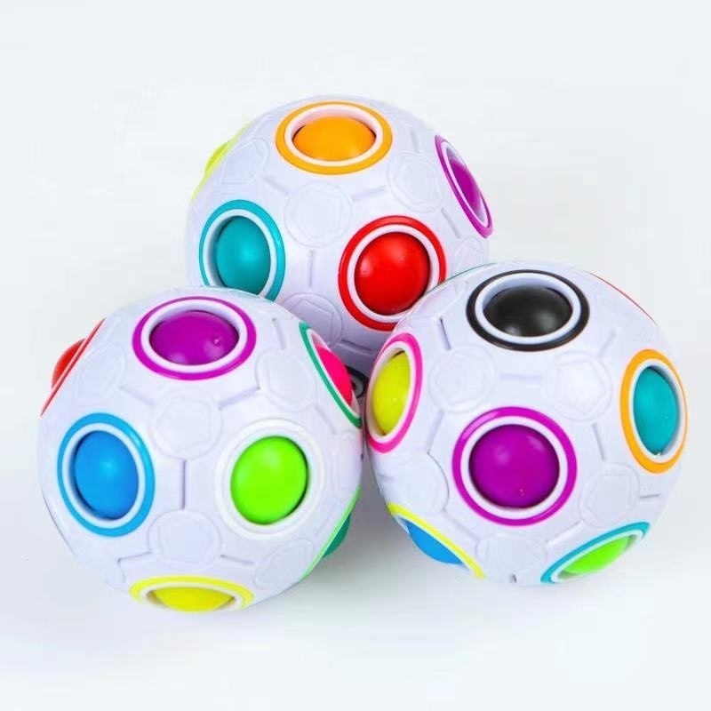 Magic Cube Silicone Creative Speed Rainbow Puzzles Ball Educational Learning Toys Rainbow Magic Ball 12 Holes Puzzle Toy