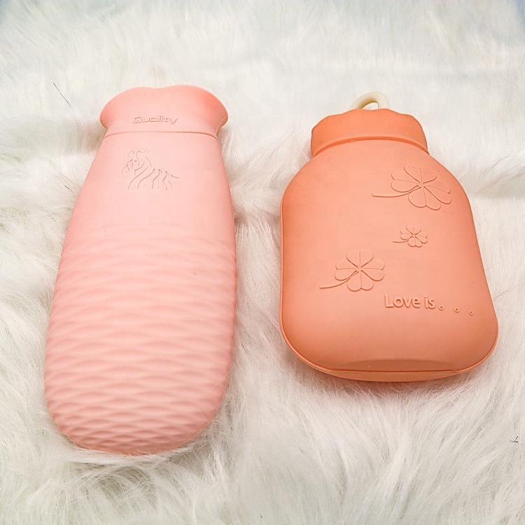 Silicone Hot Water Bottle Hot Water Bag with Knit Cover Microwave Heating Silicone Bottle