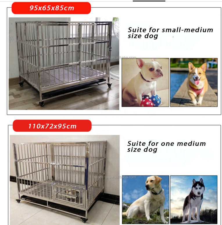 High quality square tube stainless steel pet cage dog cage with wheels dog crate