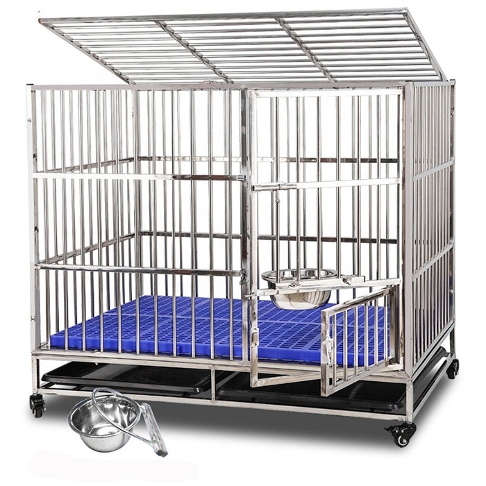 High quality square tube stainless steel pet cage dog cage with wheels dog crate