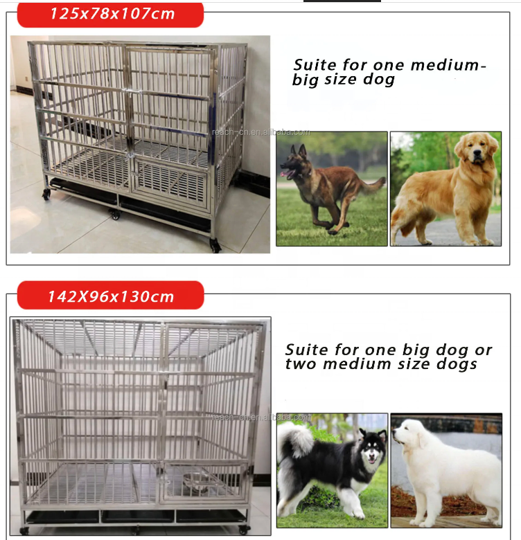 High quality square tube stainless steel pet cage dog cage with wheels dog crate