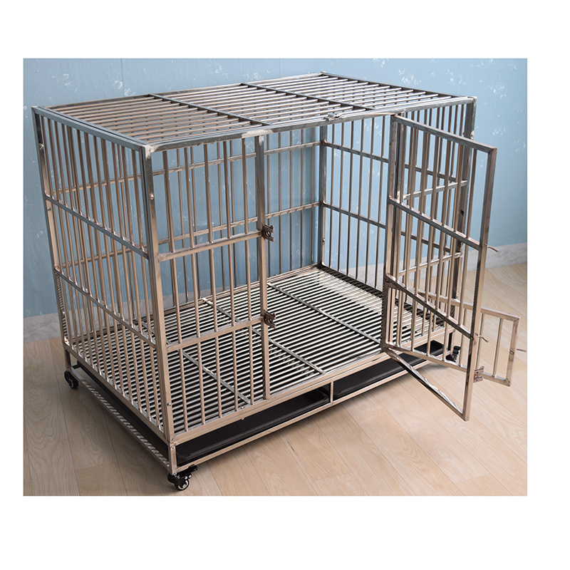 Hot Sale Mobile Metal Kennel Mesh Folding Stainless Steel Pet Dog Animal Cage