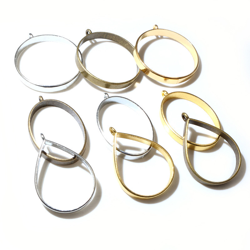 10pcs Oval/Round/Drop Border Mold Geometric Hollow Metal Frame Bezel Epoxy Resin Pendant Tray For DIY Jewelry Making Accessories