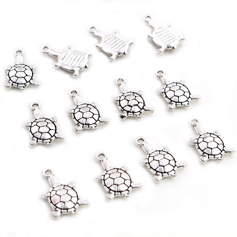 10pcs 18x12mm Tortoise Turtle Pendant Charms Antique Silver Plated Cute Small Charms for DIY Jewelry Making Findings Supplie