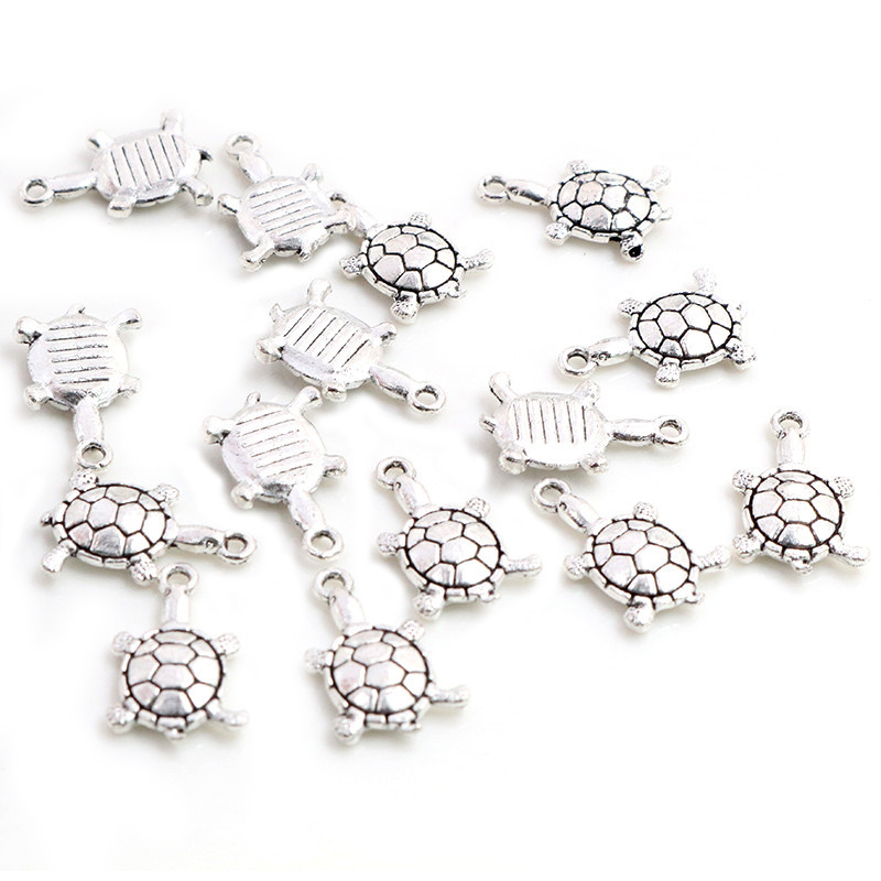 10pcs 18x12mm Tortoise Turtle Pendant Charms Antique Silver Plated Cute Small Charms for DIY Jewelry Making Findings Supplie