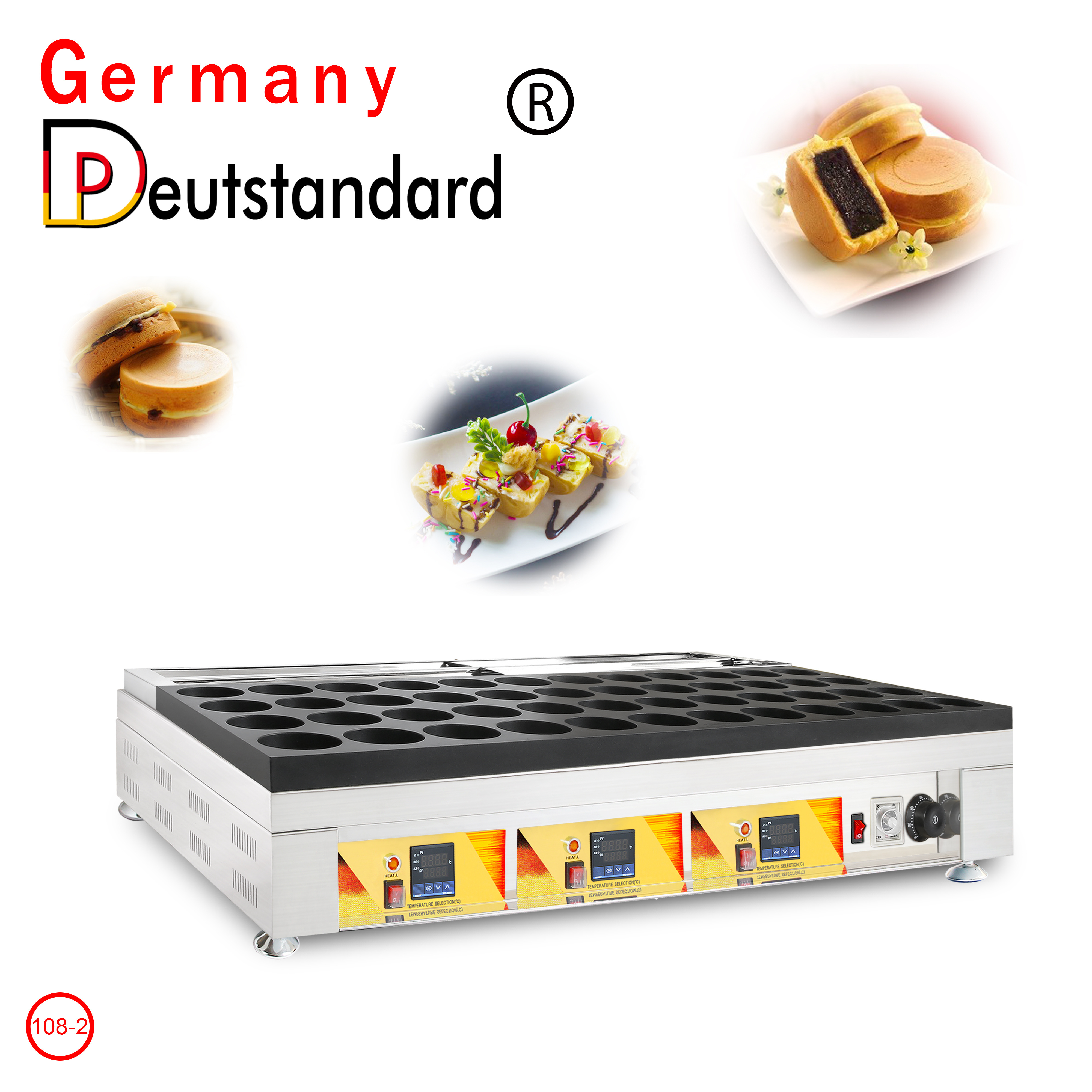 Germany brand snack electric red bean wheel cake paste maker 48 holes obanyaki machine with warming tray