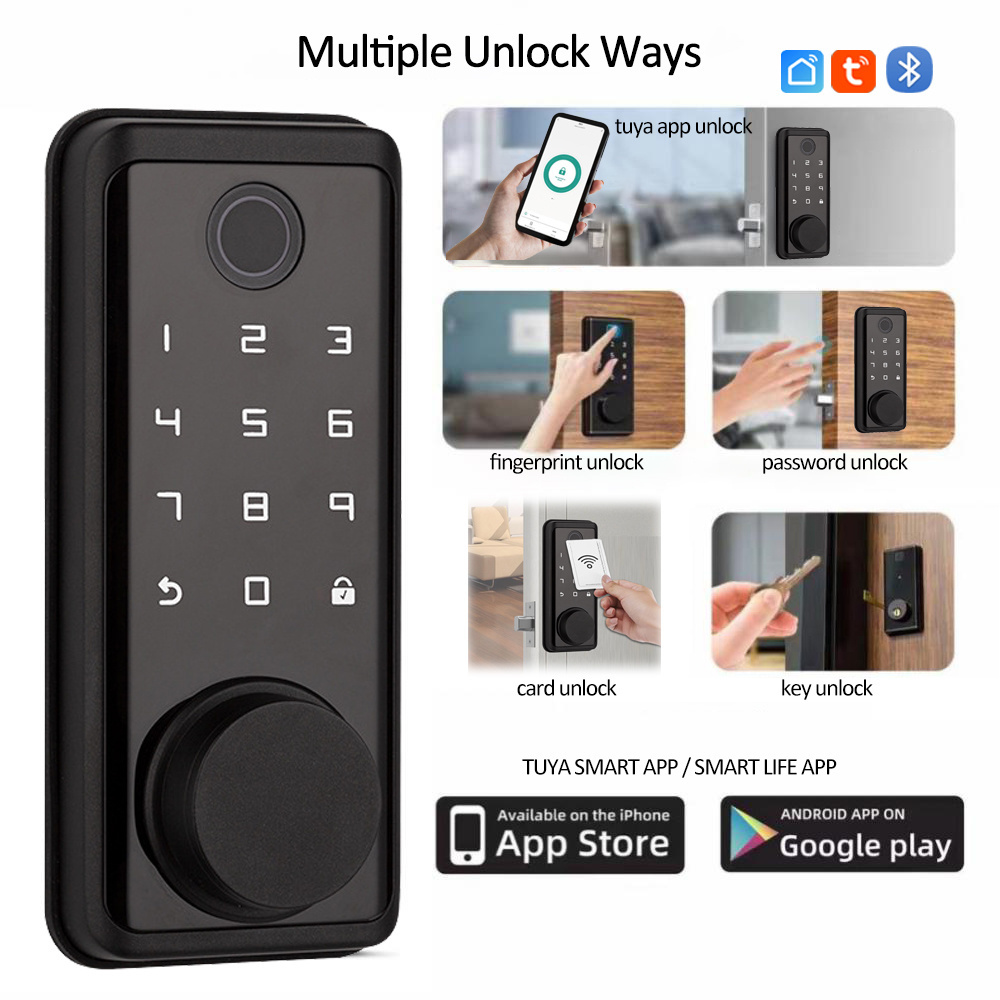 WAFU Bluetooth Tuya APP Smart Remote Control Door Lock Biometric Fingerprint Password Deadbolt Lock Automatic Latch Door Lock