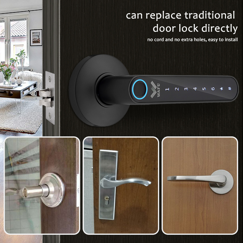 WAFU WF-016 Smart Fingerprint Door Lock Smart Indoor Wooden Door Security Handle Lock Tuya Smart App Keyless Entry Door Lock