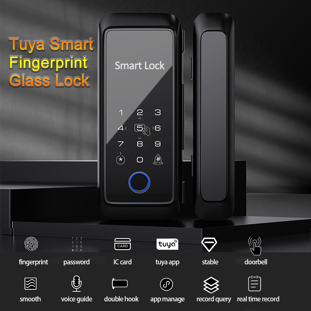 WAFU WF-T3 Smart Glass Door Biometric Fingerprint lock 13.56Mhz RFID Card Remote Control Phone App Bluetooth Tuya Electric Lock